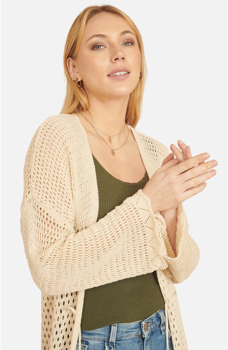 Yumi Crochet Long Line Cardigan, Alternate, color, Beige