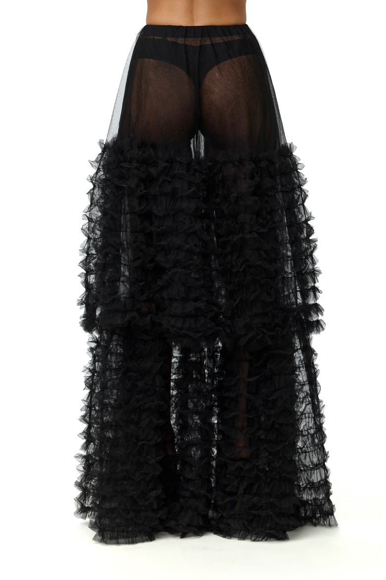 Tiered Ruffle Tulle Maxi Skirt, Alternate, color, BLACK