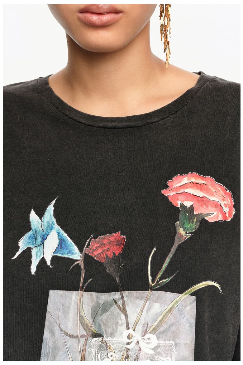 Floral Logo T-Shirt, Alternate, color, WASHED BLACK