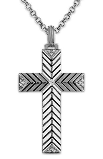 Shop Esquire Rhodium Plated Sterling Silver Diamond Cross Pendant Necklace