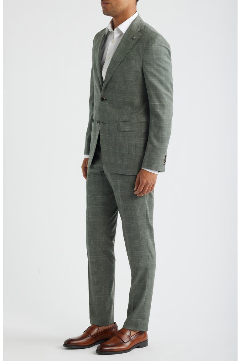 Midland Contemporary Fit Sage Green Windowpane Check Slub Wool Blend Suit, Alternate, color, SAGE