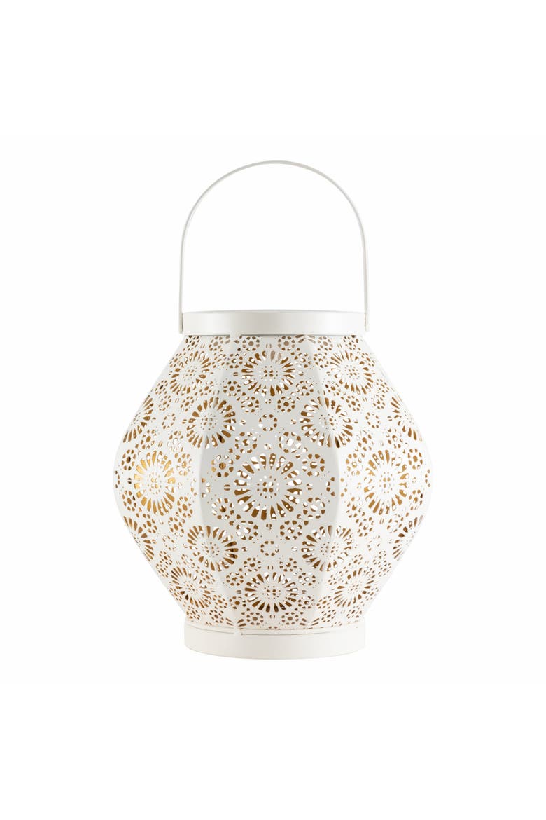 Daisy Punched Metal Solar Lantern, Main, color, White