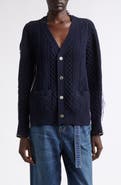 Sacai Mixed Media Wool Cable & Poplin Shirt Cardigan