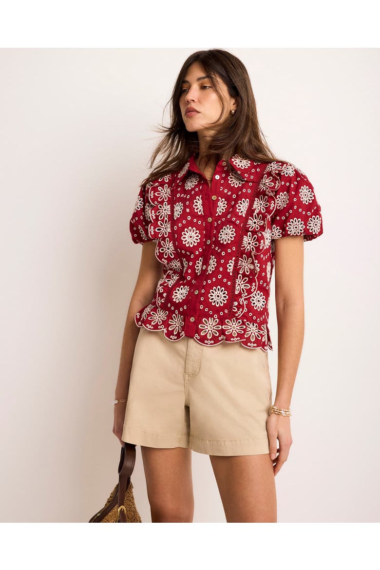 Eyelet Embroidered Puff Sleeve Blouse, Alternate, color, Red