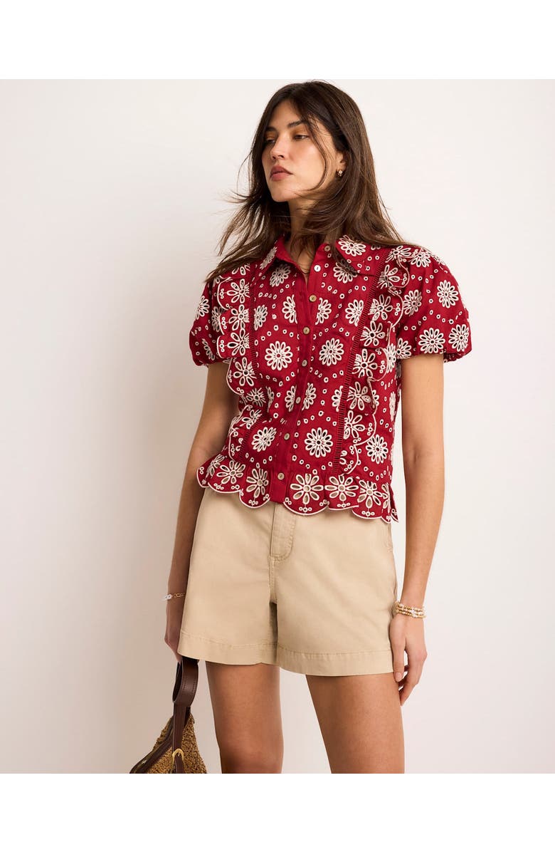 MINT VELVET Eyelet Embroidered Puff Sleeve Blouse, Alternate, color, Red