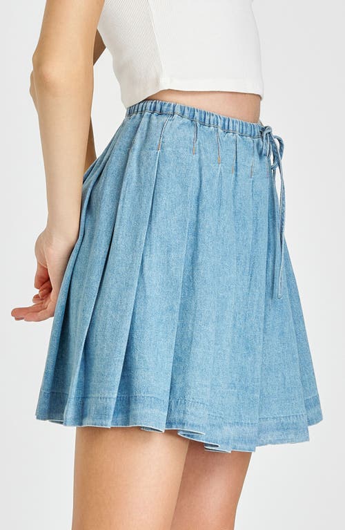 Wayf Jane Pleated Denim Miniskirt In Vintage Blue