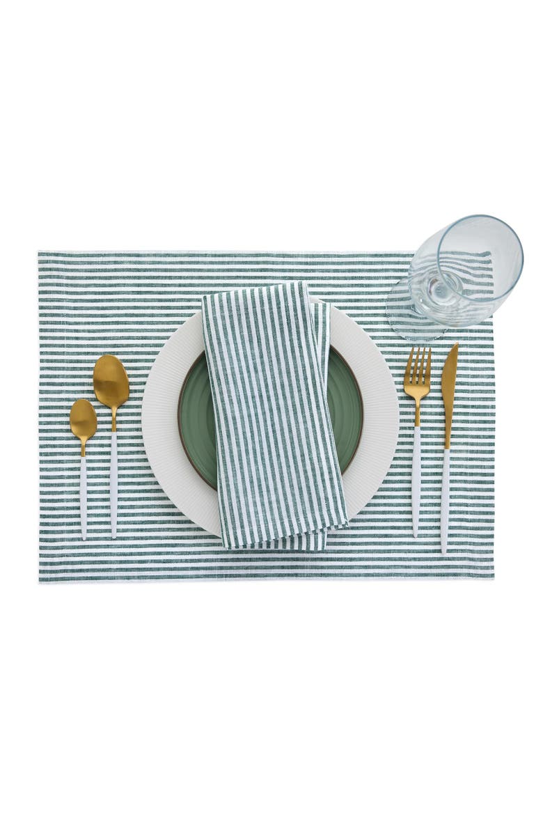 Solino Home Linen Dinner Napkins - Narrow Stripe, 20" x 20" Inch, Alternate, color, Rainforest And White
