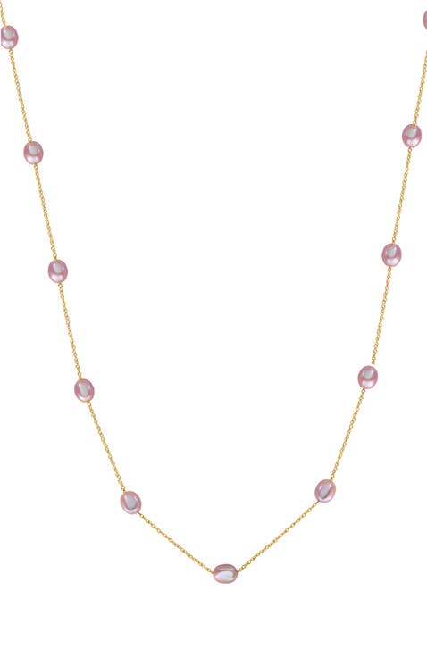 14K Yellow Golden Freshwater Rice Pearl 36'' Station Necklace