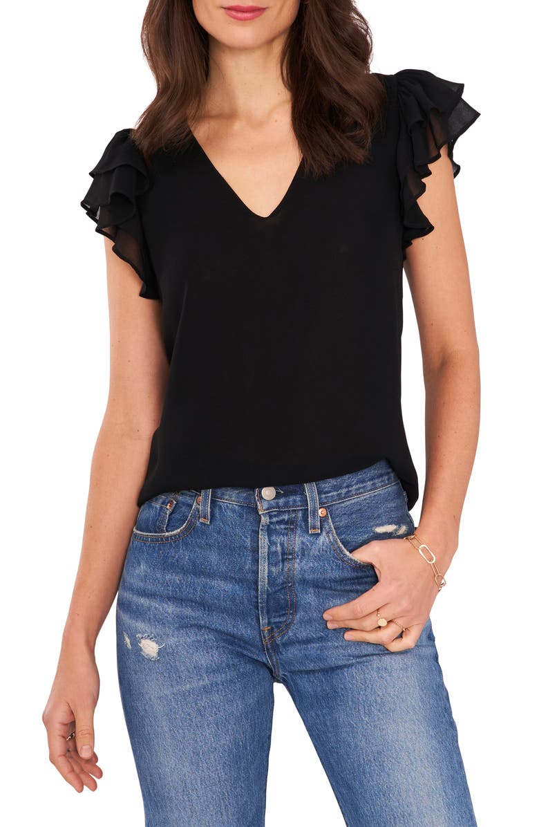 1.STATE Ruffle Short Sleeve V-Neck Top, Main, color, 
