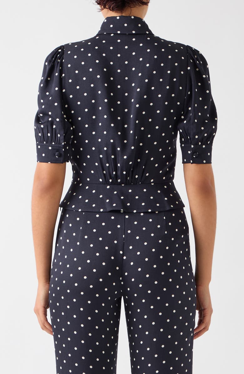 LK Bennett Elsie Dot Crop Shirt, Alternate, color, Navy Ivory