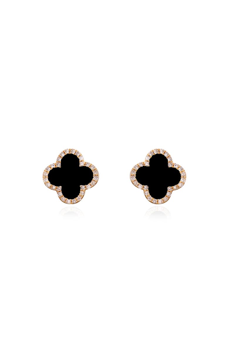 The Lovery Fine Jewelry Onyx Diamond Clover Stud Earrings, Alternate, color, Onyx