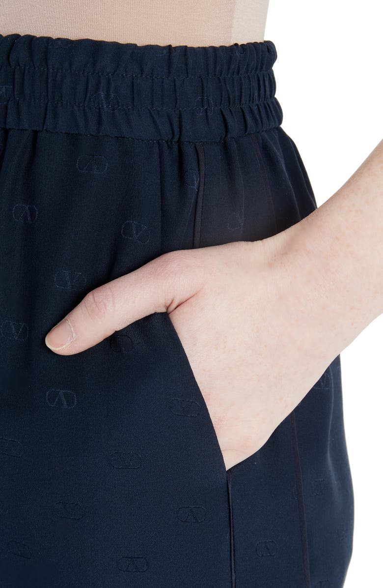 Valentino Logo Jacquard Silk Satin Wide Leg Pants, Alternate, color, 