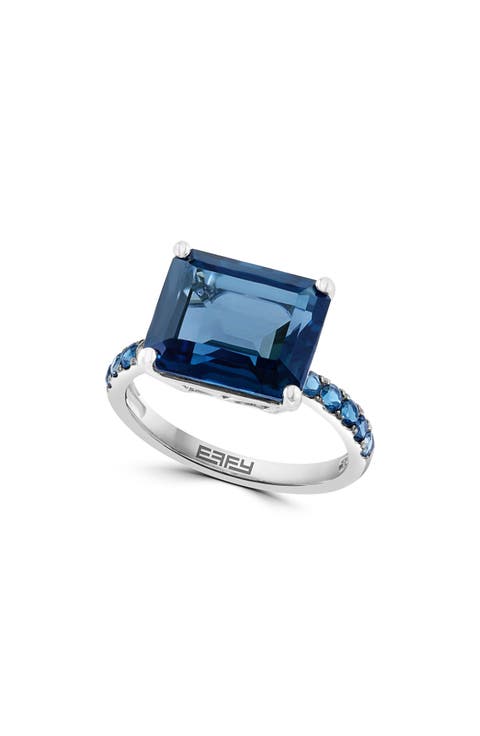 14K White Gold London Blue Topaz & Pavé Band Ring - Size 7