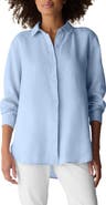 Eileen Fisher Classic Collar Organic Linen Long Button-Up Shirt