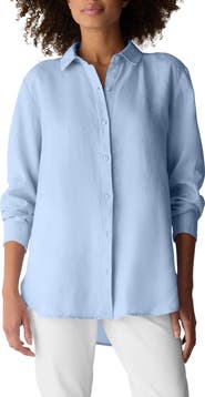 Eileen Fisher Classic Collar Organic Linen Long Button-Up Shirt
