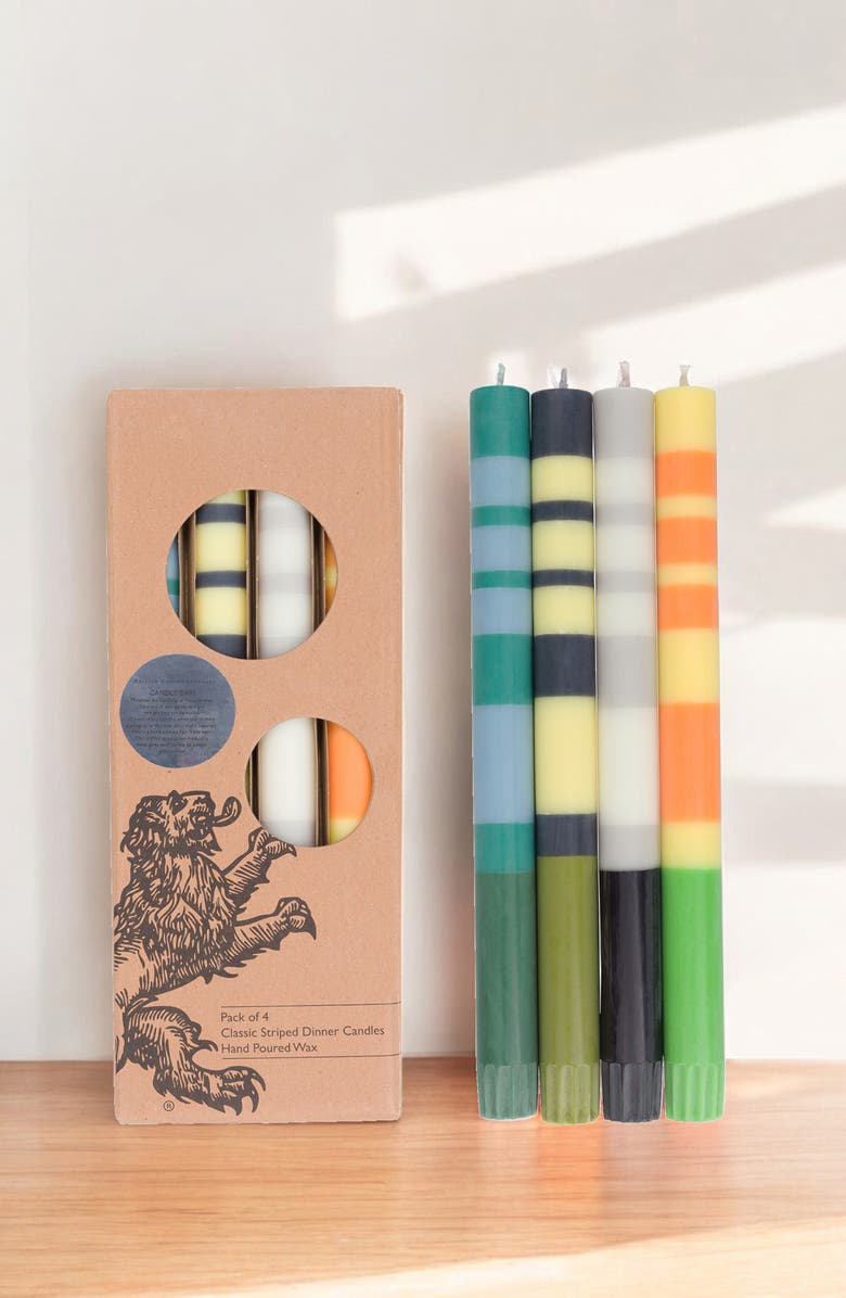 BRITISH COLOUR STANDARD Assorted 4-Pack Stripe Dinner Candles, Alternate, color, Multi-Coloured