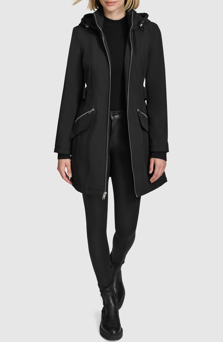 Andrew Marc Quinn Water Resistant Belted Trench Coat, Alternate, color, Black