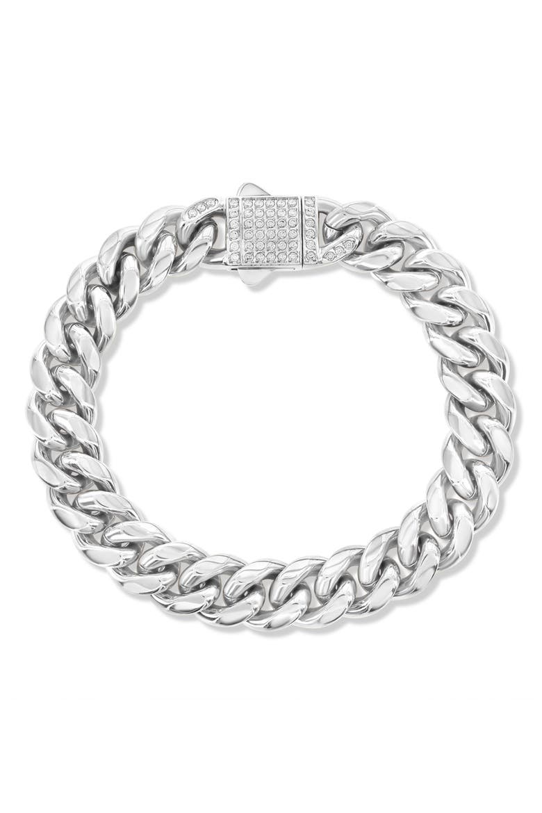 Mens Pavé Miami Cuban Chain Bracelet, Main, color, SILVER
