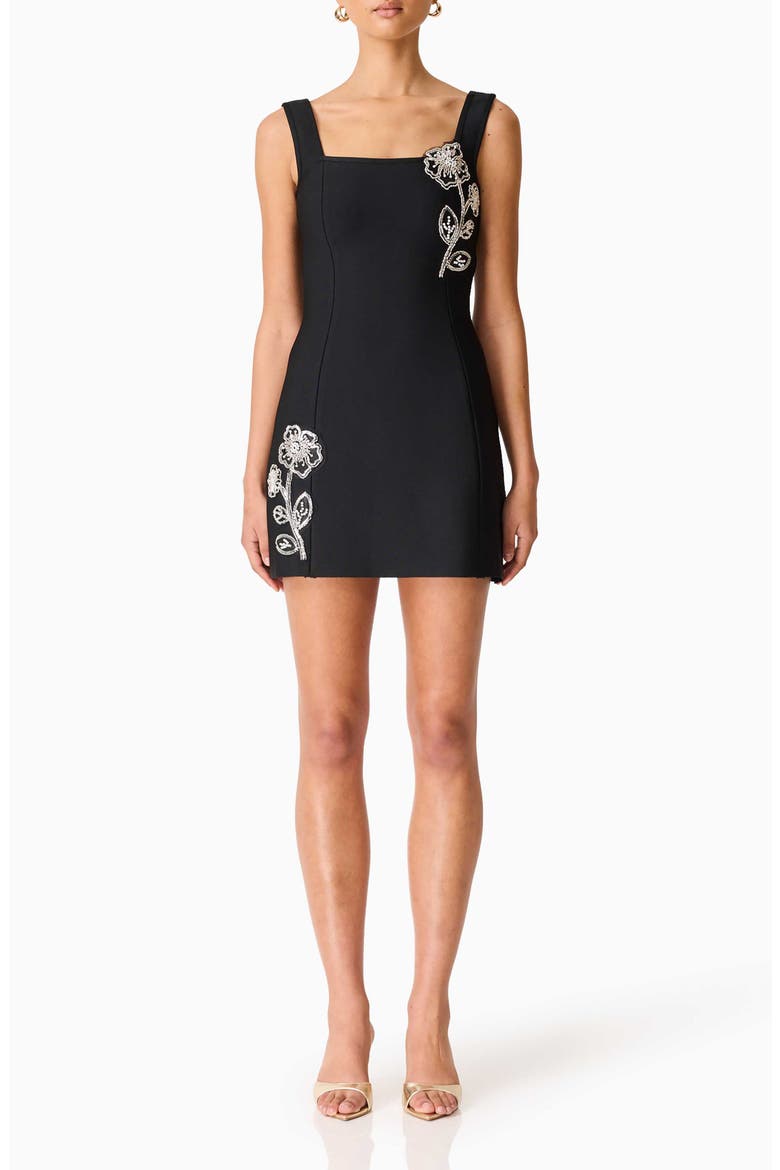 Soleil Beaded Placed Floral Cocktail Minidress, Main, color, BLACK