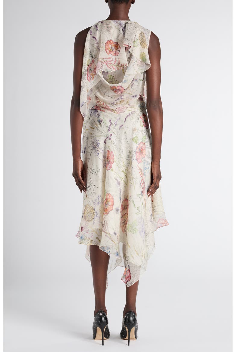 Meadow Floral Print Asymmetric Silk Chiffon Dress, Alternate, color, WHITE