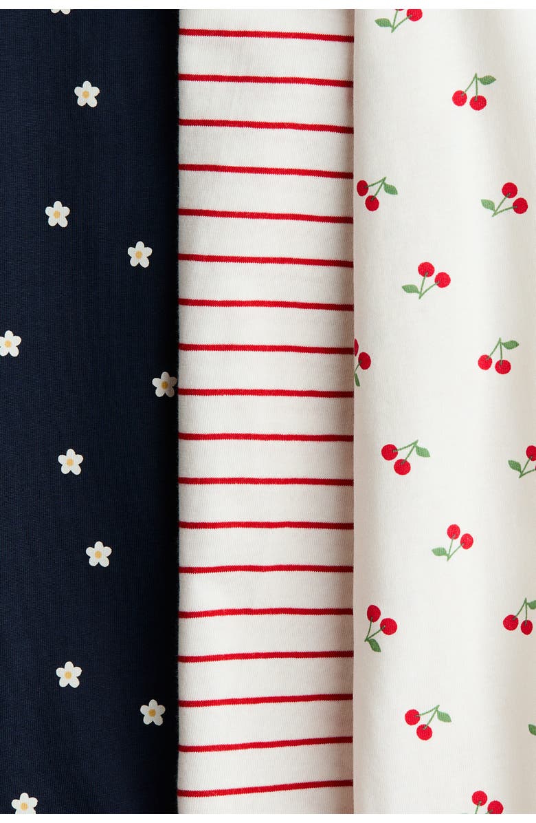 H&M 3-pack Short Cotton Sleepsuits, Alternate, color, Navy Blue/Cherries