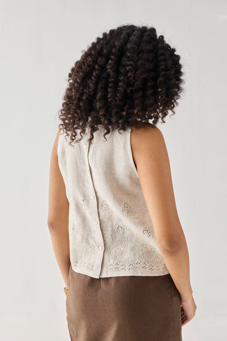 Embroidered Button Back Top, Alternate, color, Embroidered Linen White