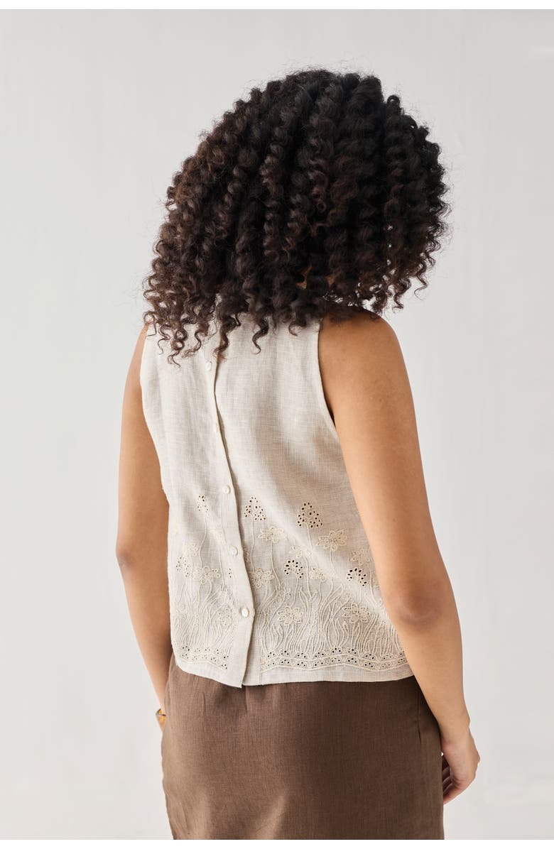 Reistor Embroidered Button Back Top, Alternate, color, Embroidered Linen White