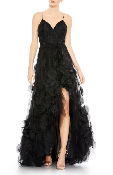 Women's Embellished Floral High Low Sleeveless Gown