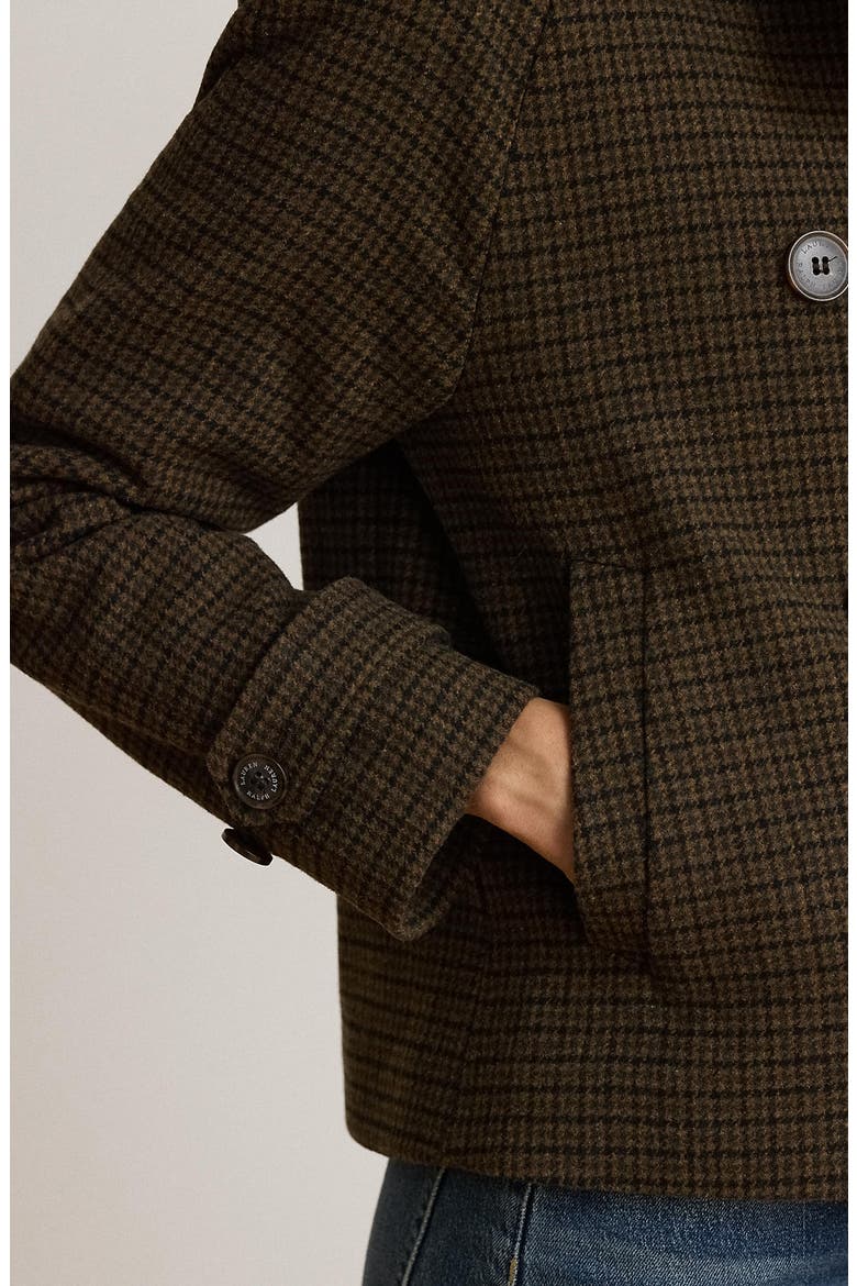 Double Breasted Wool Blend Crop Coat, Alternate, color, FORREST/ BLACK MINI