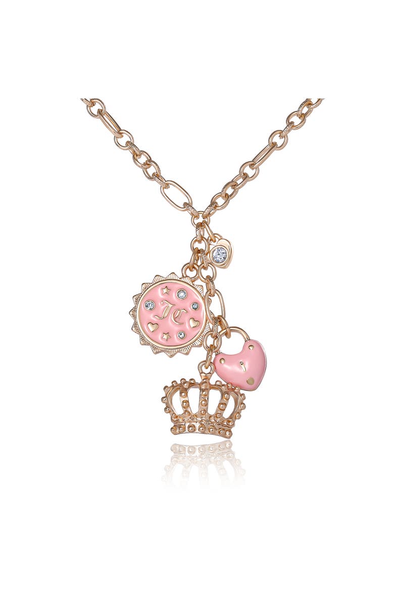 Gold-Tone Layered Charm Necklace with Pink Enamel Accents, Main, color, gold, pink