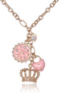 Juicy Couture Gold-Tone Layered Charm Necklace with Pink Enamel Accents