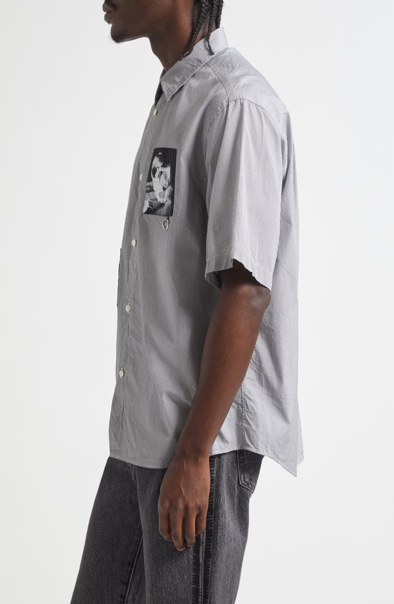 Undercover Patchwork Stripe Button-Up Shirt, Alternate, color, Black St