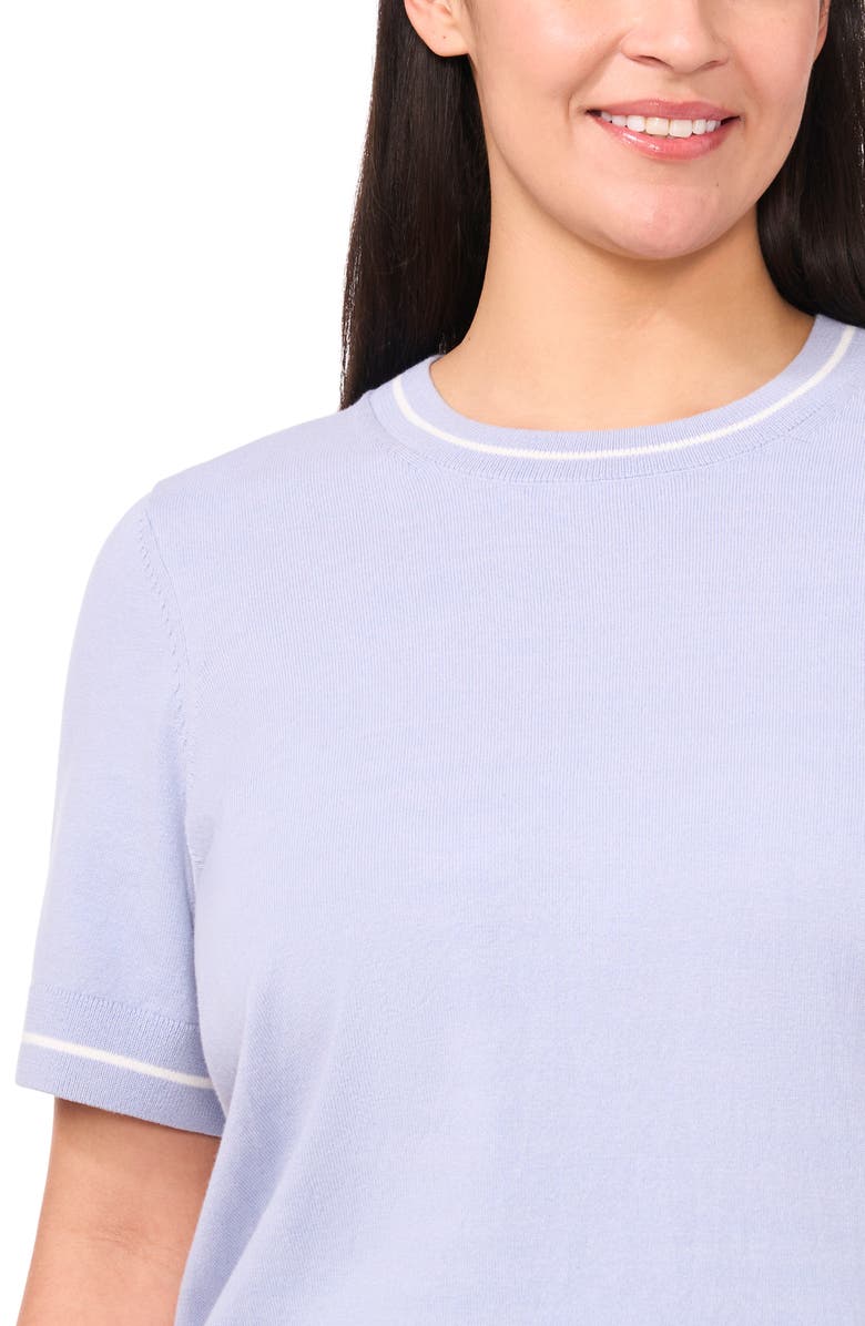 CeCe Tipped Short Sleeve Cotton Sweater, Alternate, color, Slate Blue
