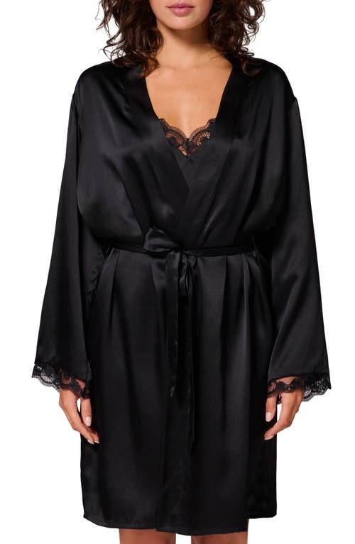 Simone Perele Love Me Lace Trim Silk Blend Robe In Black