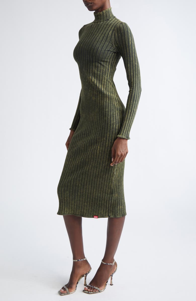DIESEL<sup>®</sup> D-Wavya Long Sleeve Treated Wide Rib Jersey Midi Sweater Dress, Alternate, color, Bottle Green