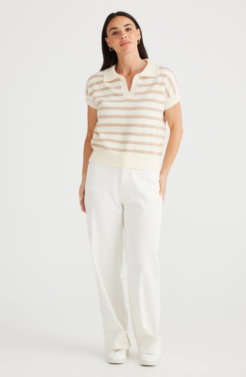 BRAVE + TRUE BRAVE+TRUE ANGELICA STRIPE SHORT SLEEVE POLO SWEATER 