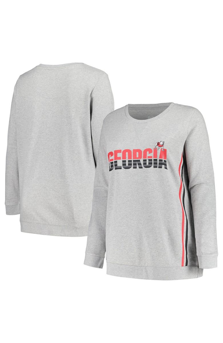 PROFILE Women's Profile Heather Gray Georgia Bulldogs Plus Size Side Stripe Fleece Pullover Sweatshirt, Alternate, color, 