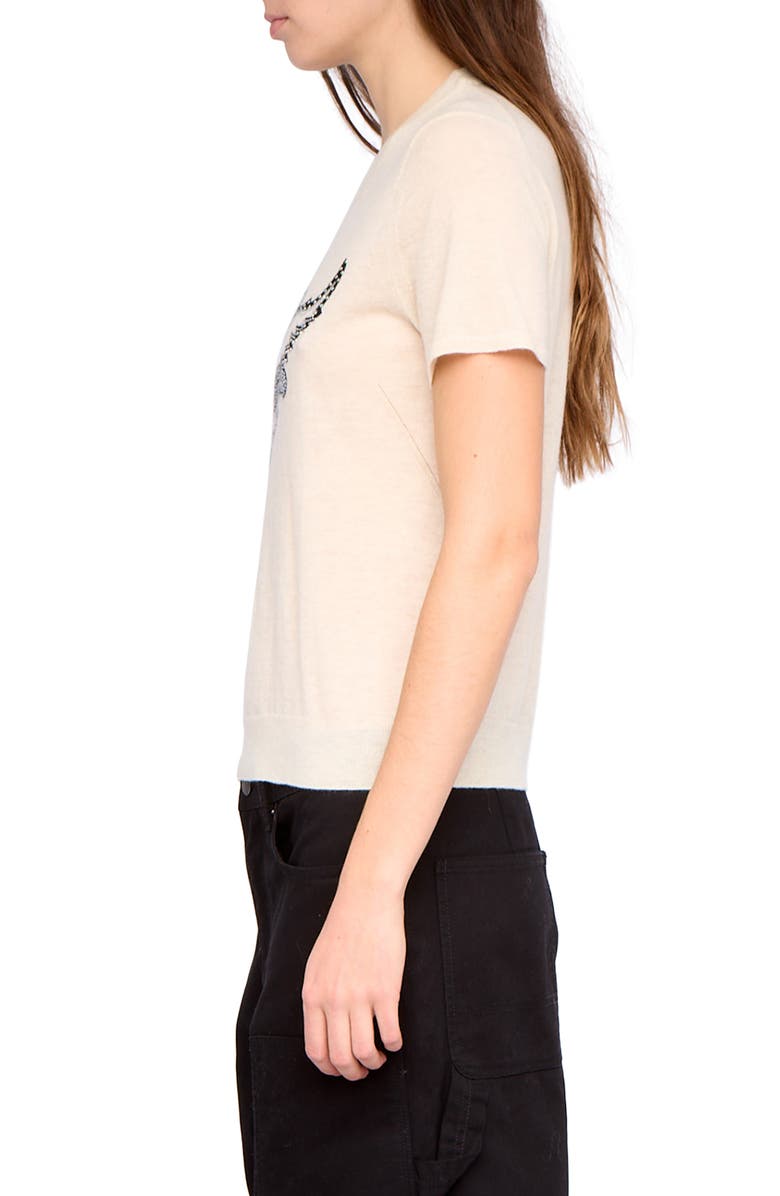 Zadig & Voltaire Idal Aero Heart Crystal Embellished Short Sleeve Cashmere Graphic Sweater, Alternate, color, Eggshell