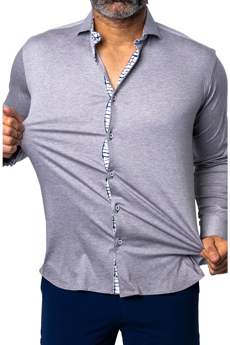 Einstein Cotton Knit Button-Up Shirt, Alternate, color, GREY