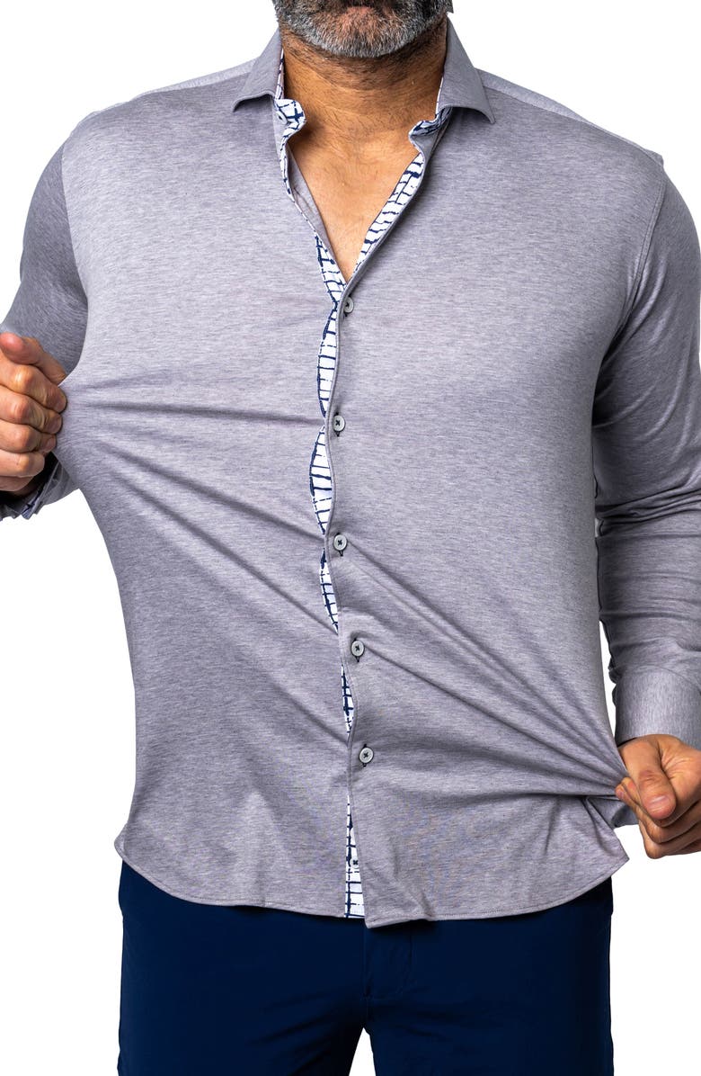 Maceoo Einstein Cotton Knit Button-Up Shirt, Alternate, color, Grey