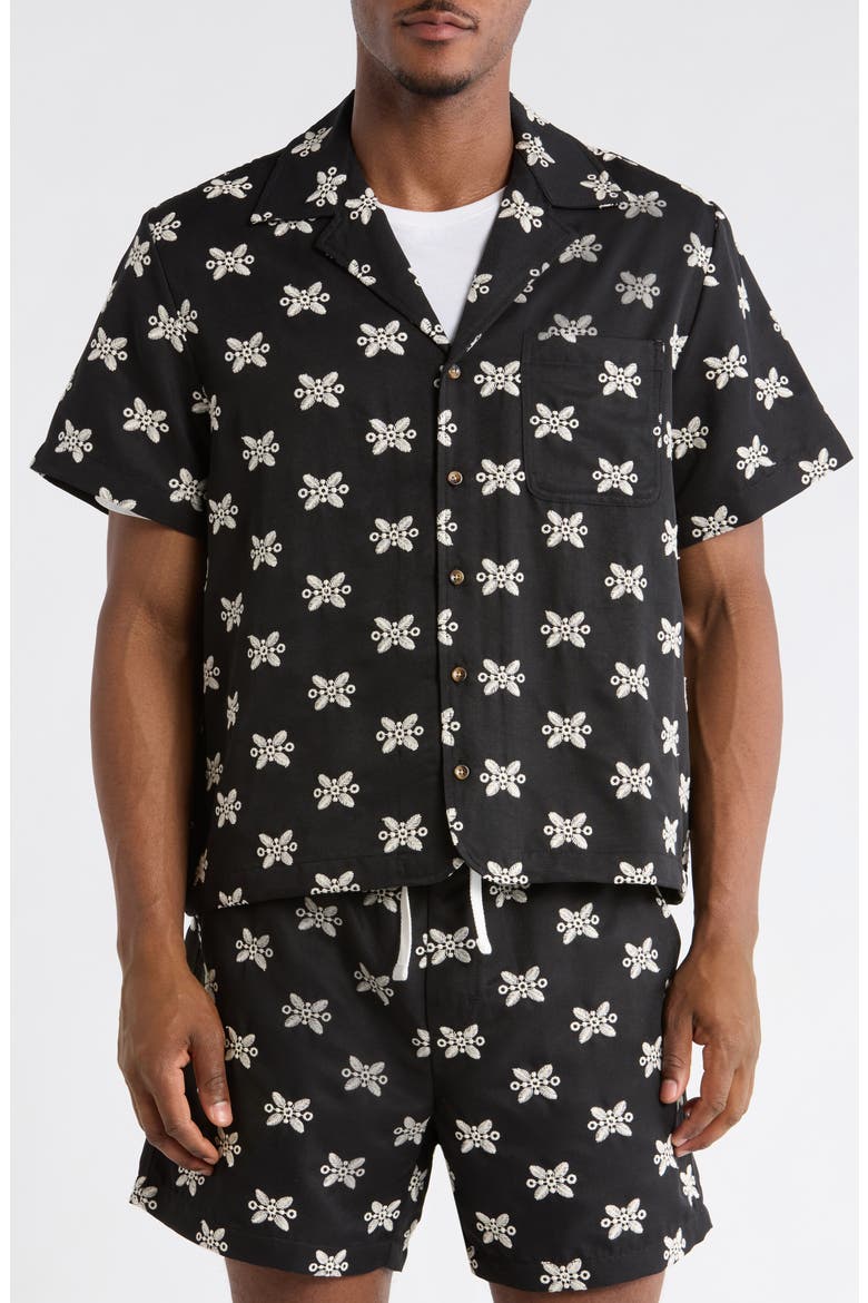 Ronan Embroidered Camp Shirt, Alternate, color, BLACK