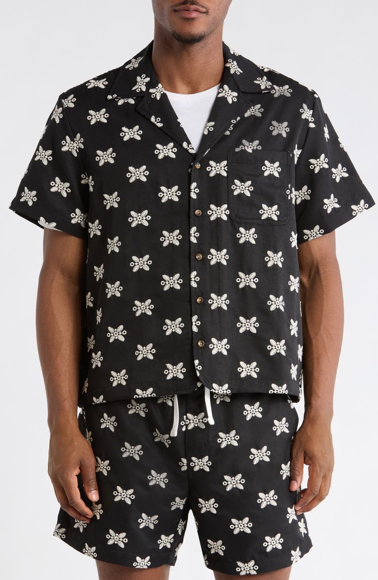 RIZORT Ronan Embroidered Camp Shirt, Alternate, color, Black