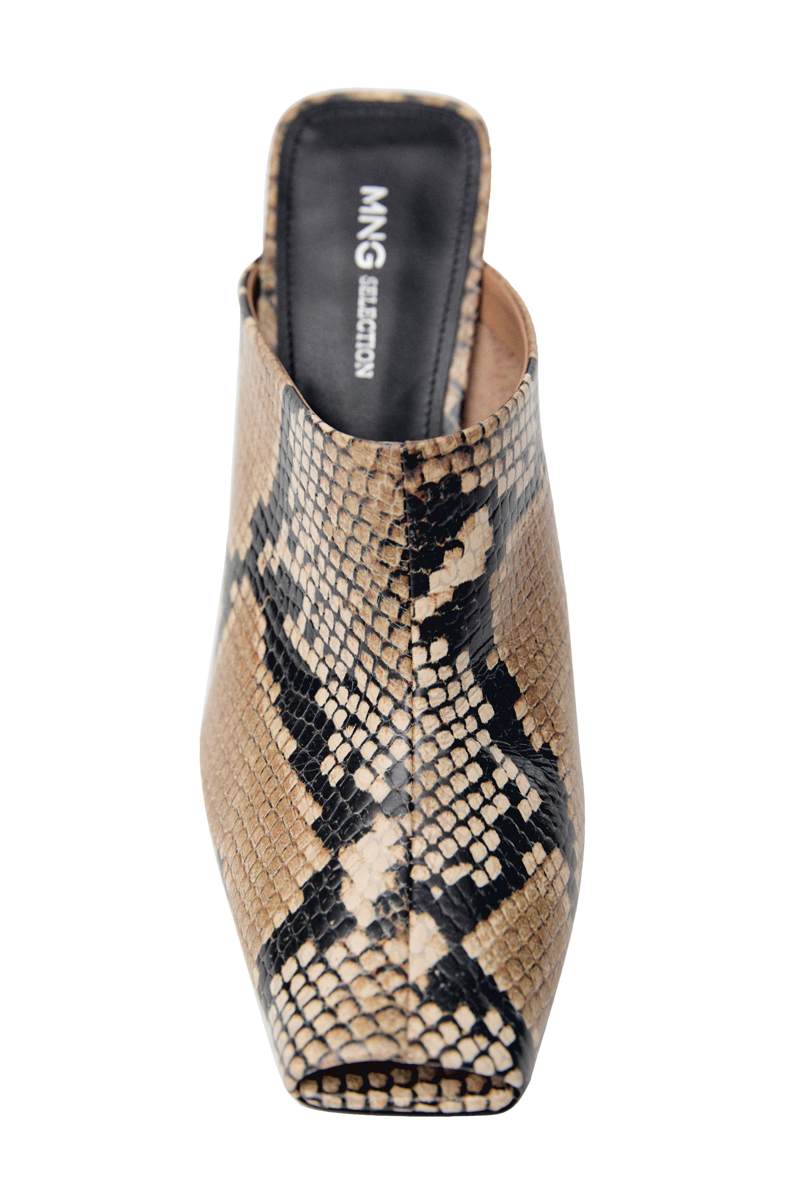 MANGO Snakeskin Print Heeled Mule, Alternate, color, 