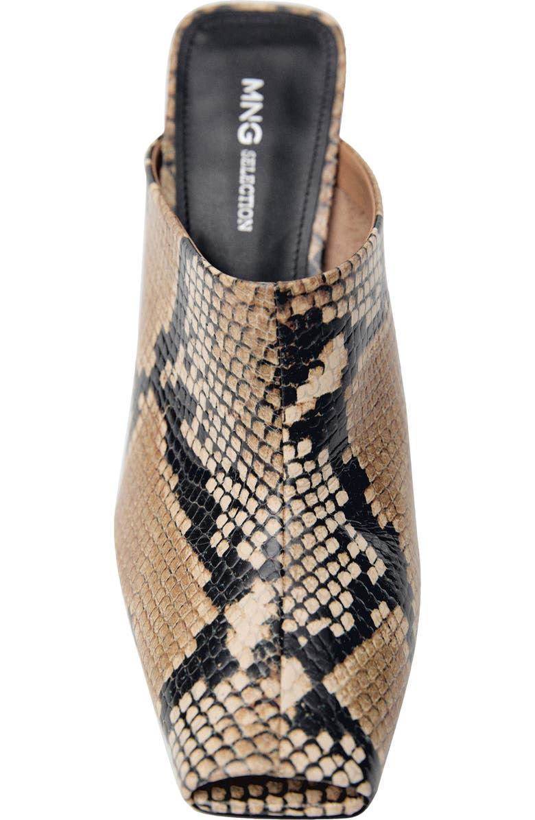 MANGO Snakeskin Print Heeled Mule, Alternate, color,