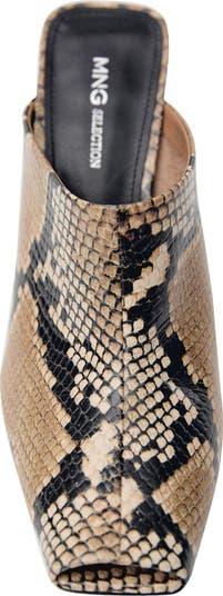 Snakeskin Print Heeled Mule