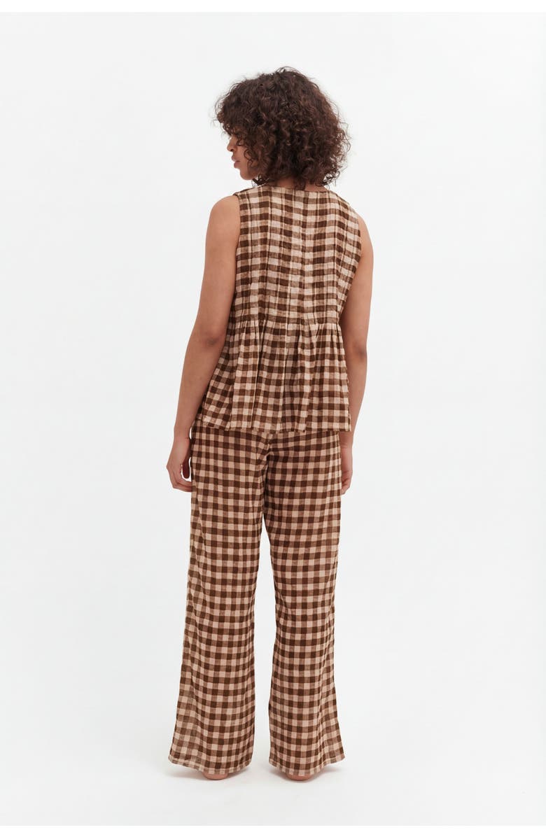 Desmond & Dempsey Pleated Cami Lounge Pajama Set, Alternate, color, Gingham 50S Brown/Cream