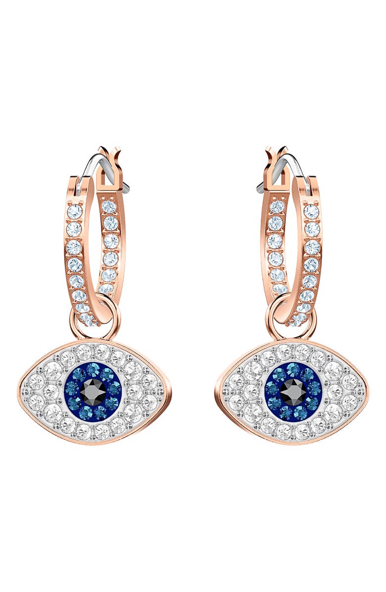 Swarovski Symbolica Swarovski Evil Eye Hoop Earrings, Alternate, color, Rose Gold