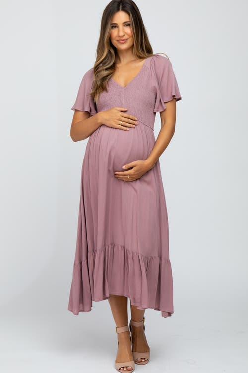 Pinkblush Smocked V-neck Midi Dress In Purple