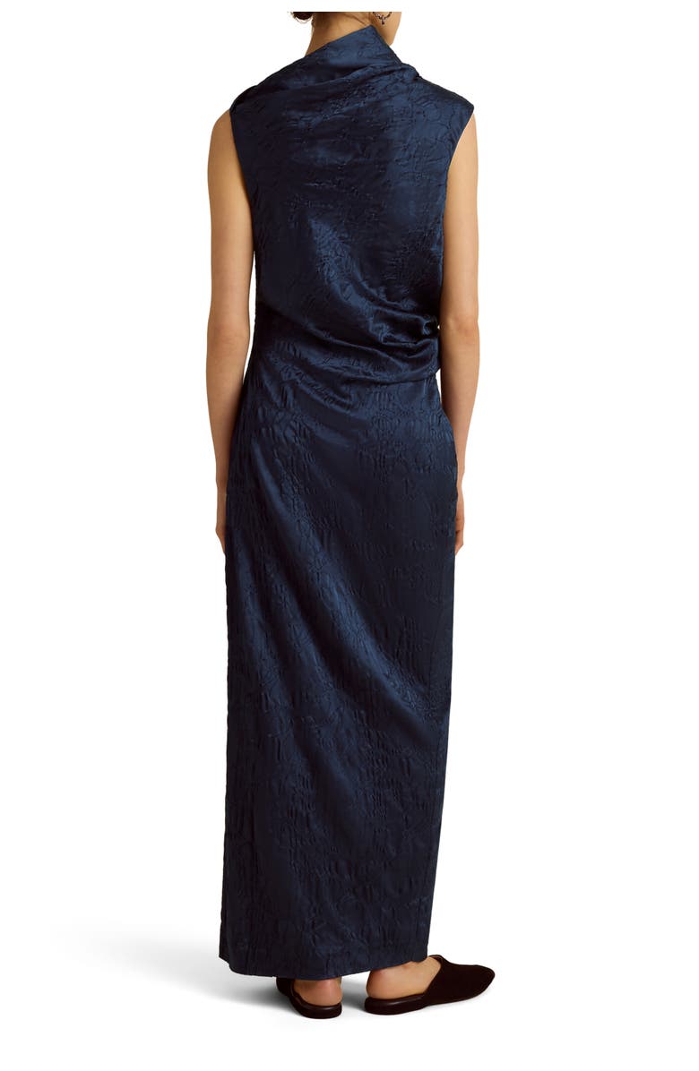 Marina Moscone Column Dress w/ Asymmetric Drape, Alternate, color, Navy