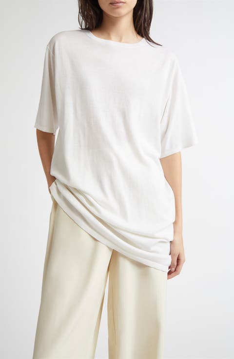 Longline Wool Blend Knit T-Shirt